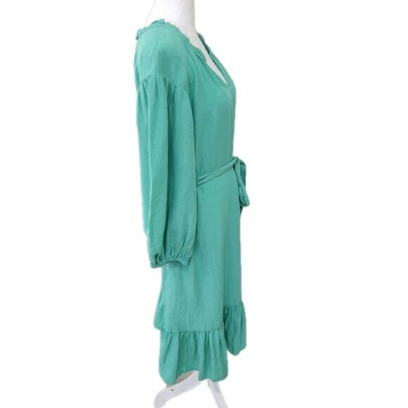 Knox Rose Knee Length Dress Women's Large Green Tie Waist Ruffles Pockets - NEW - Picture 10 of 12